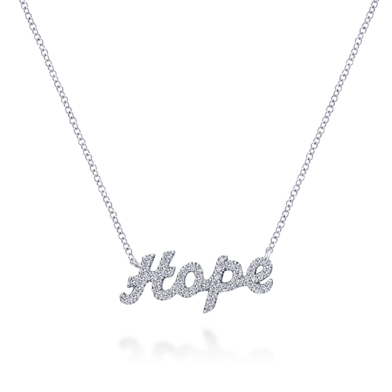 14K White Gold Diamond Pave Hope Necklace - 0.21 ct - Shot 1