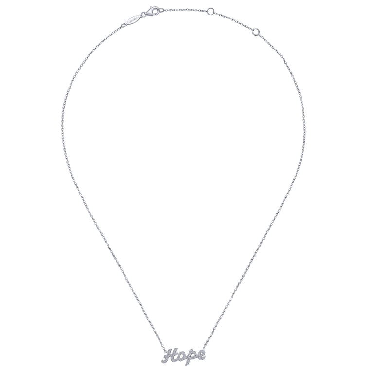 14K White Gold Diamond Pave Hope Necklace - 0.21 ct - Shot 2