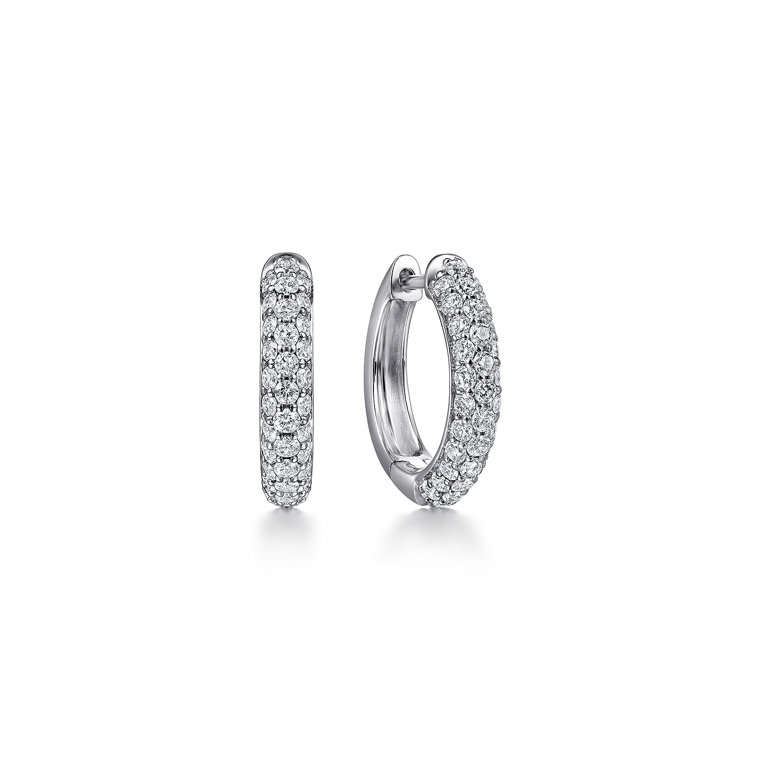 14K White Gold Diamond Pave Huggie Earrings - 0.75 ct - Shot 1