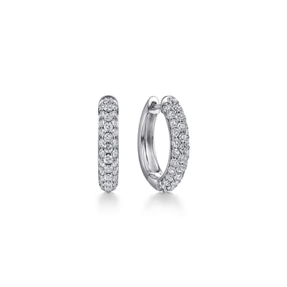 14K White Gold Diamond Pave Huggie Earrings