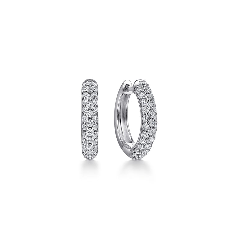 14K White Gold Diamond Pave Huggie Earrings - 0.75 ct - Shot 1