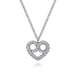 14K White Gold Diamond Pave Infinity Heart Pendant Necklace