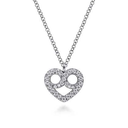 14K White Gold Diamond Pave Infinity Heart Pendant Necklace