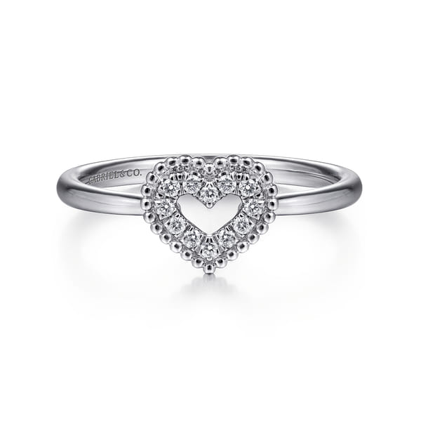 Diamond Pavé Open Heart Promise Ring in White Gold