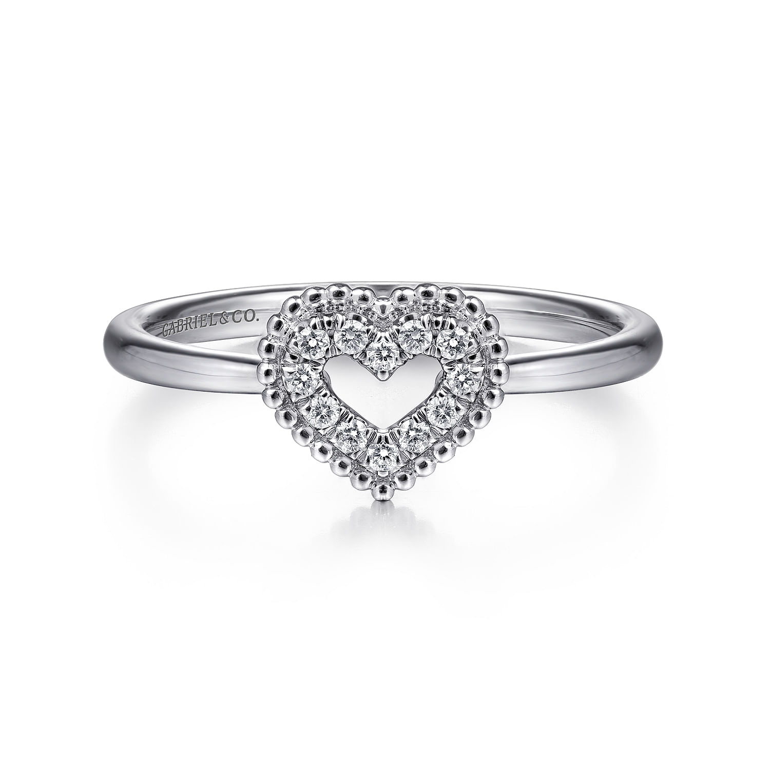14K White Gold Diamond Pave Open Heart Ring