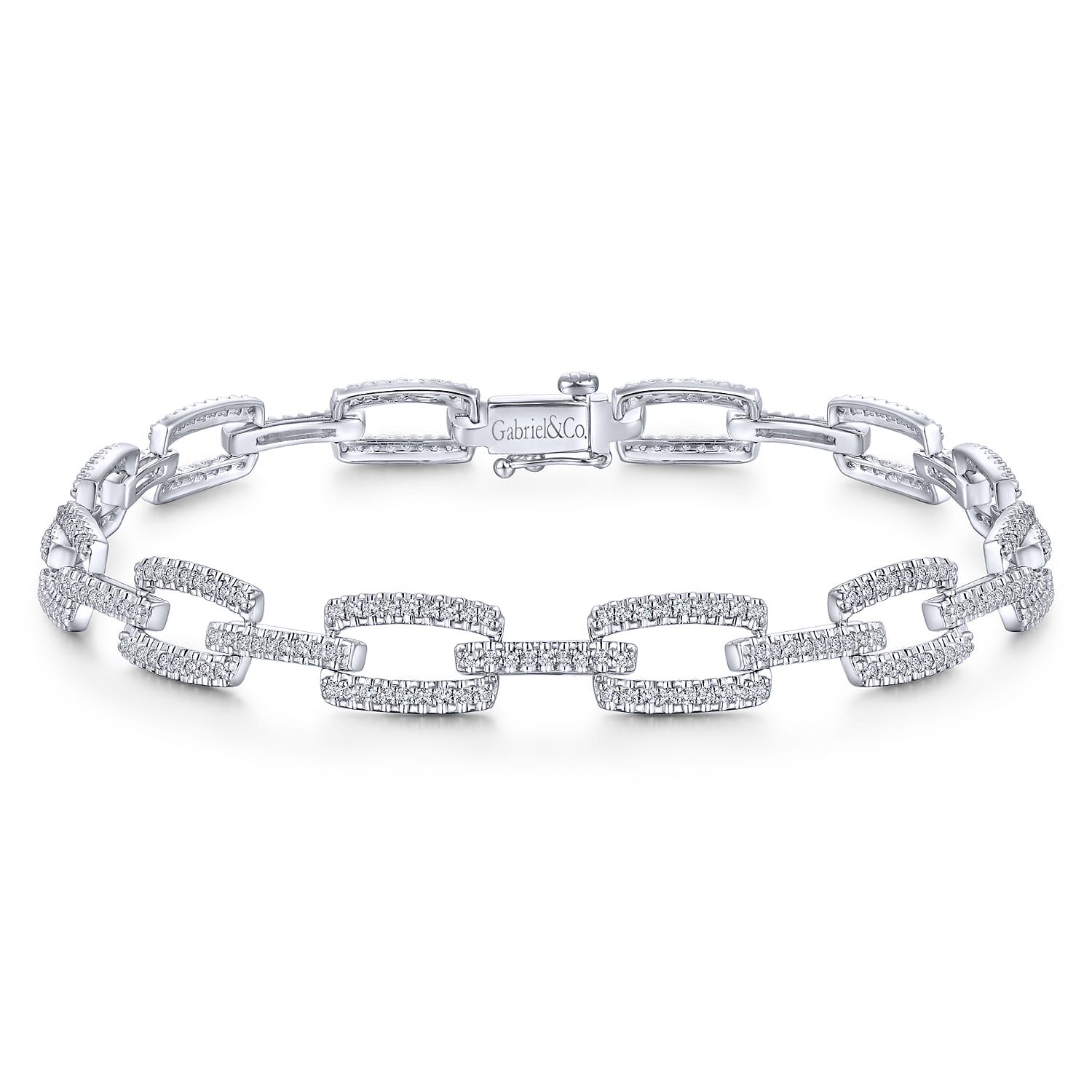 14K White Gold Diamond Pave Rectangular Link Tennis Bracelet - 1 ct - Shot 1