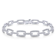 14K White Gold Diamond Pave Rectangular Link Tennis Bracelet