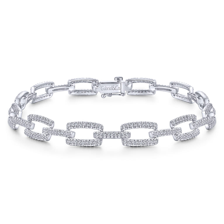 14K White Gold Diamond Pave Rectangular Link Tennis Bracelet - 1 ct - Shot 1