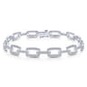 14K White Gold Diamond Pave Rectangular Link Tennis Bracelet - 1 ct