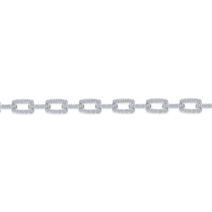 14K White Gold Diamond Pave Rectangular Link Tennis Bracelet