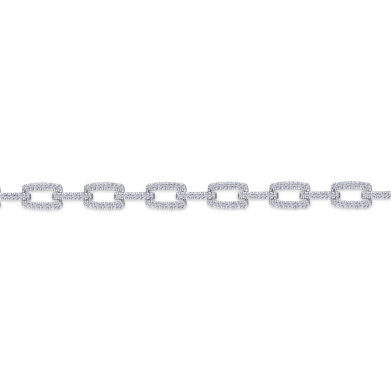 14K White Gold Diamond Pave Rectangular Link Tennis Bracelet - 1 ct - Shot 2