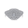 14K White Gold Diamond Pave Ring with Baguette Center - 1.3 ct