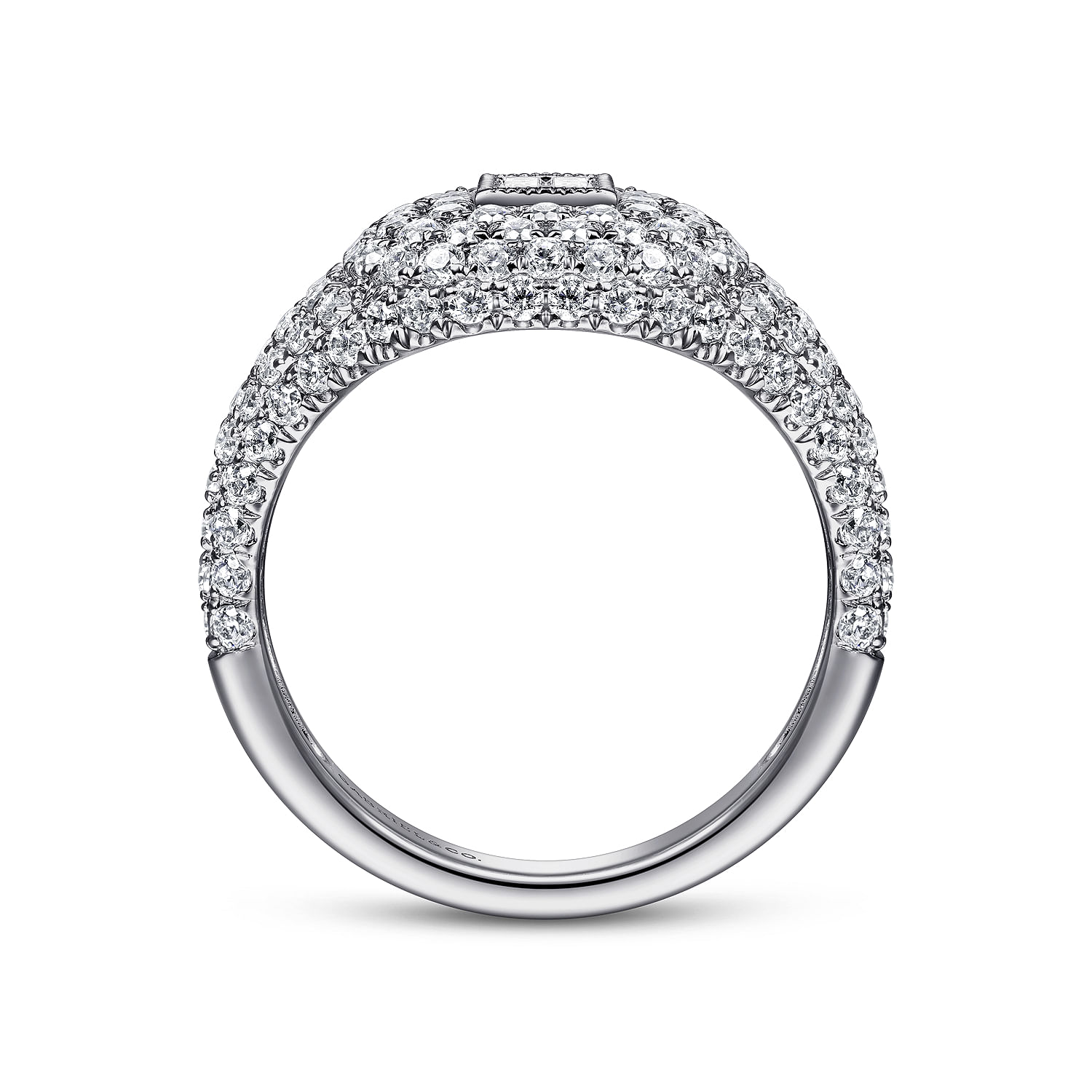 14K White Gold Diamond Pave Ring with Baguette Center