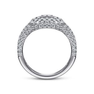 14K White Gold Diamond Pave Ring with Baguette Center