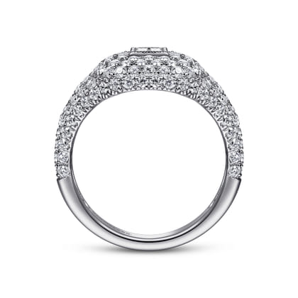 14K White Gold Diamond Pave Ring with Baguette Center