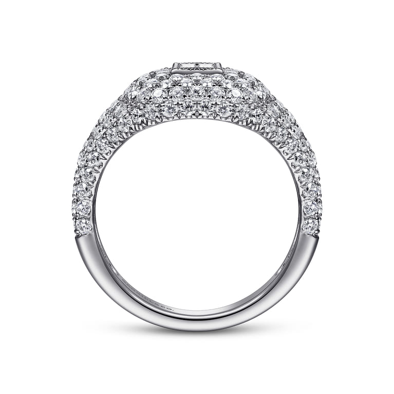 14K White Gold Diamond Pave Ring with Baguette Center - 1.3 ct - Shot 2