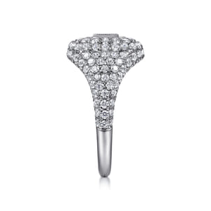 14K White Gold Diamond Pave Ring with Baguette Center