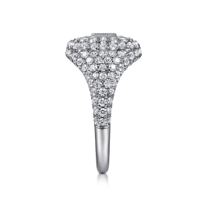 14K White Gold Diamond Pave Ring with Baguette Center