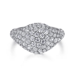 14K White Gold Diamond Pave Signet Ring Size #5
