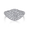 14K White Gold Diamond Pave Signet Ring Size #5 - 1.5 ct