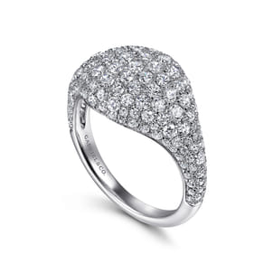 14K White Gold Diamond Pave Signet Ring Size #5