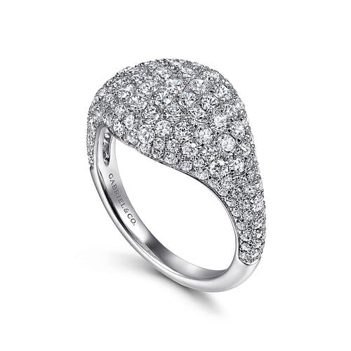 14K White Gold Diamond Pave Signet Ring  Size #5 - 1.5 ct - Shot 2
