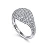 14K White Gold Diamond Pave Signet Ring Size #5 - 1.5 ct