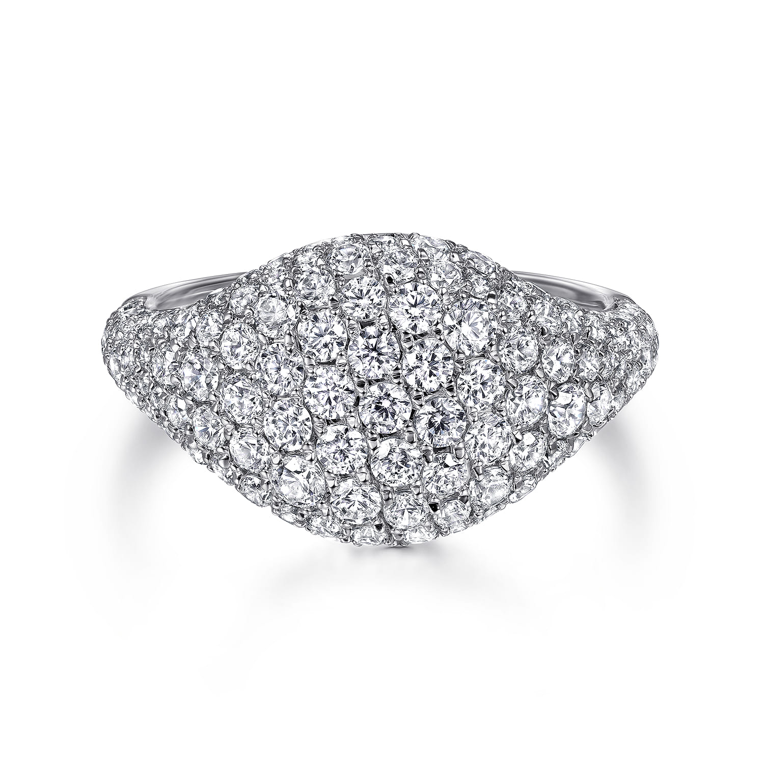 14K White Gold Diamond Pave Signet Ring - 1.5 ct - Shot 1