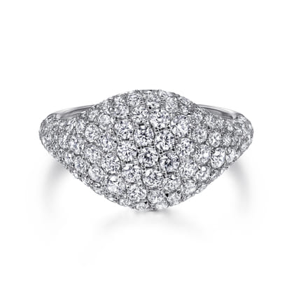 14K White Gold Diamond Pave Signet Ring