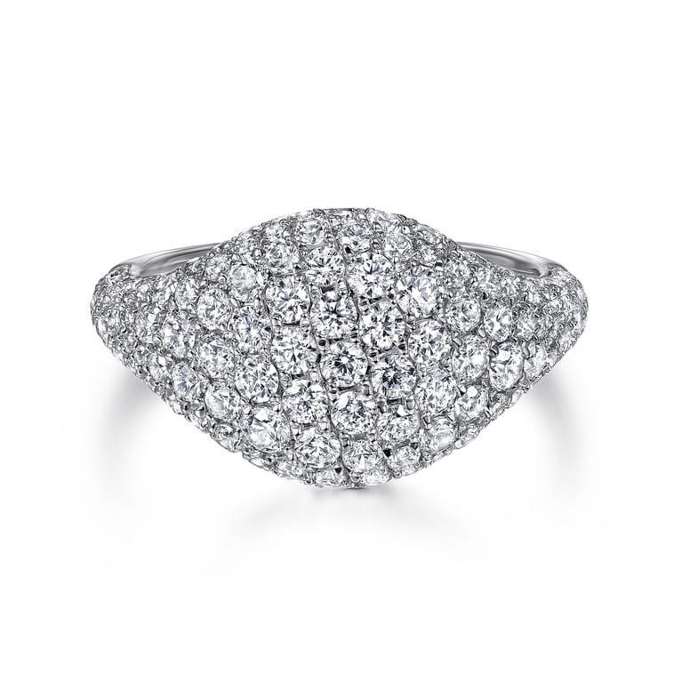 14K White Gold Diamond Pave Signet Ring - 1.5 ct - Shot 1