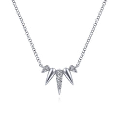 14K White Gold Diamond Pave Spike Fan Necklace