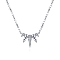14K White Gold Diamond Pave Spike Fan Necklace