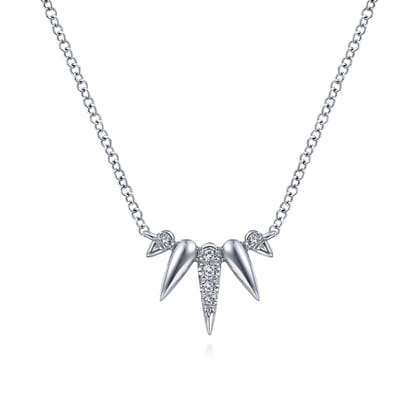 14K White Gold Diamond Pave Spike Fan Necklace