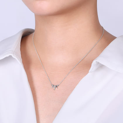 14K White Gold Diamond Pave Spike Fan Necklace