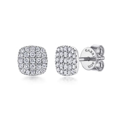 14K White Gold Diamond Pave Square Studs