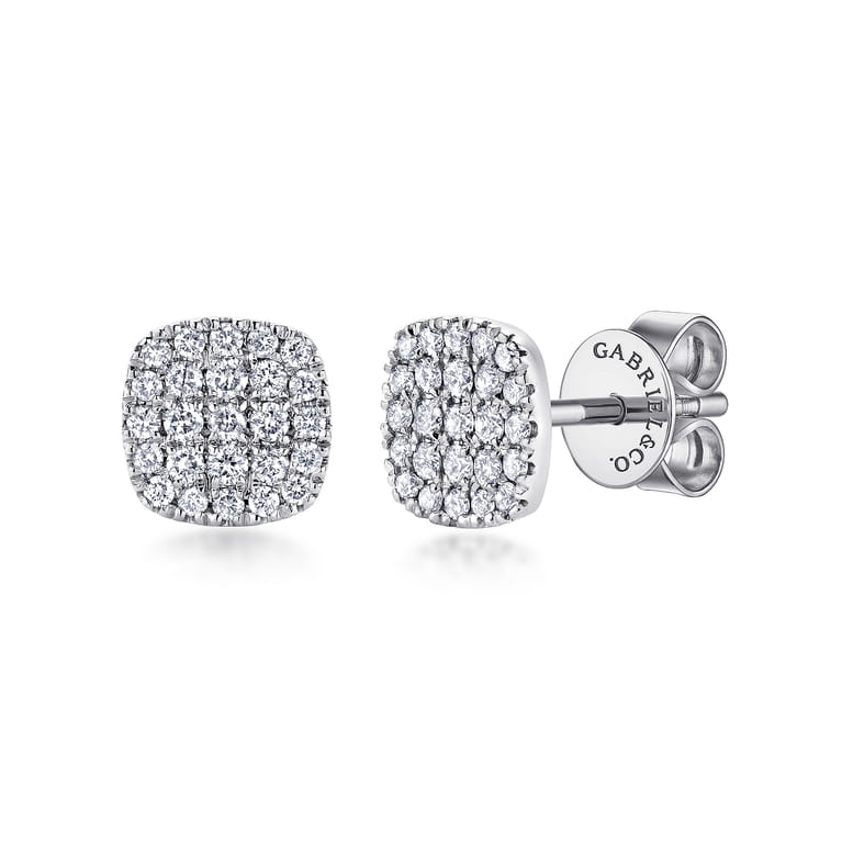 14K White Gold Diamond Pave Square Studs - 0.5 ct - Shot 1
