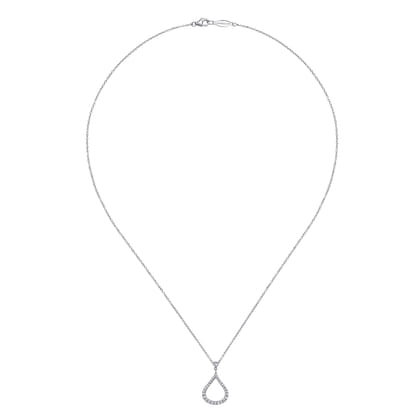 14K White Gold Diamond Pave Teardrop Pendant Necklace