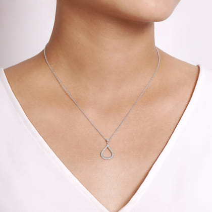 14K White Gold Diamond Pave Teardrop Pendant Necklace