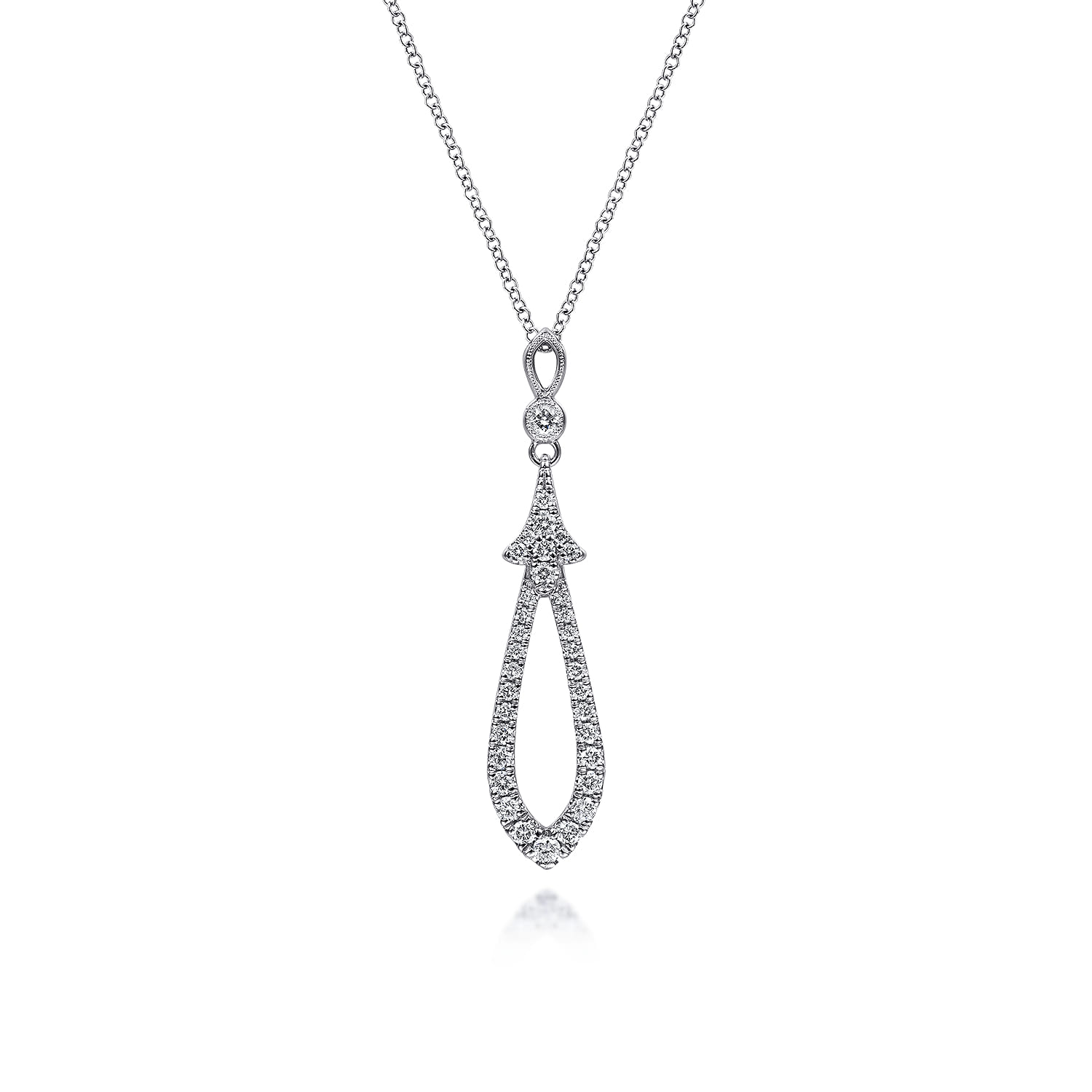 14K White Gold Diamond Pave Teardrop Pendant Necklace - 0.5 ct - Shot 1