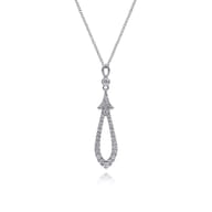 14K White Gold Diamond Pave Teardrop Pendant Necklace