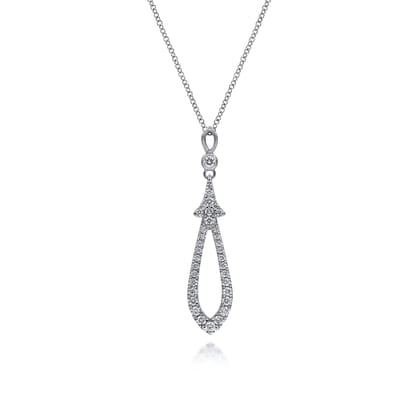 14K White Gold Diamond Pave Teardrop Pendant Necklace