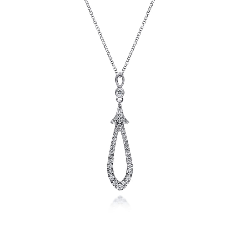 14K White Gold Diamond Pave Teardrop Pendant Necklace - 0.5 ct - Shot 1