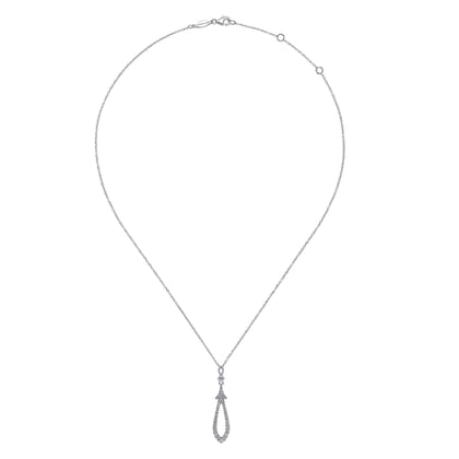 14K White Gold Diamond Pave Teardrop Pendant Necklace
