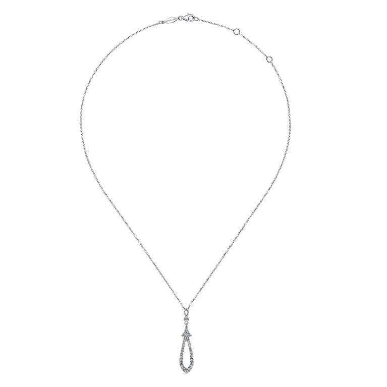 14K White Gold Diamond Pave Teardrop Pendant Necklace - 0.5 ct - Shot 2