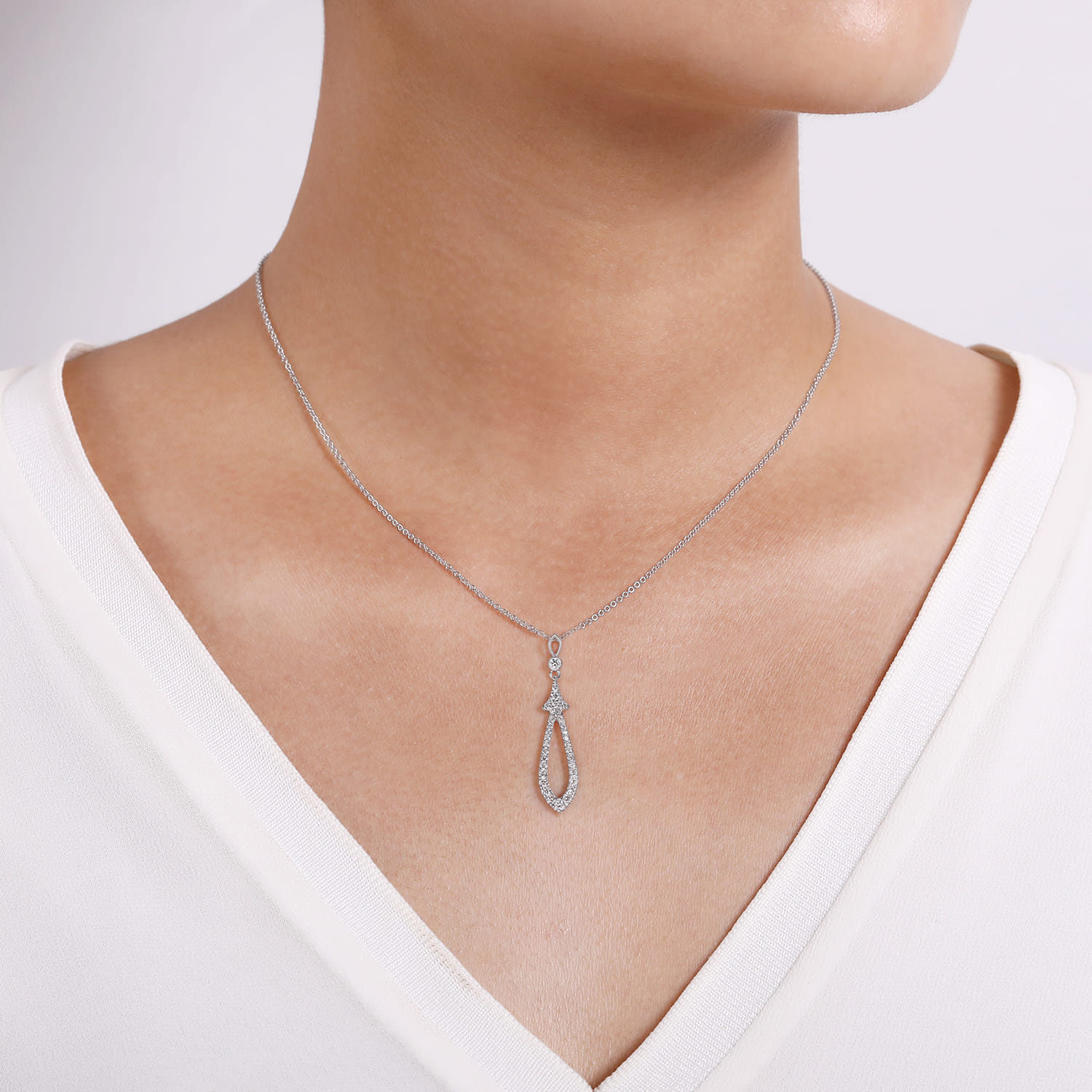 14K White Gold Diamond Pave Teardrop Pendant Necklace - 0.5 ct - Shot 3