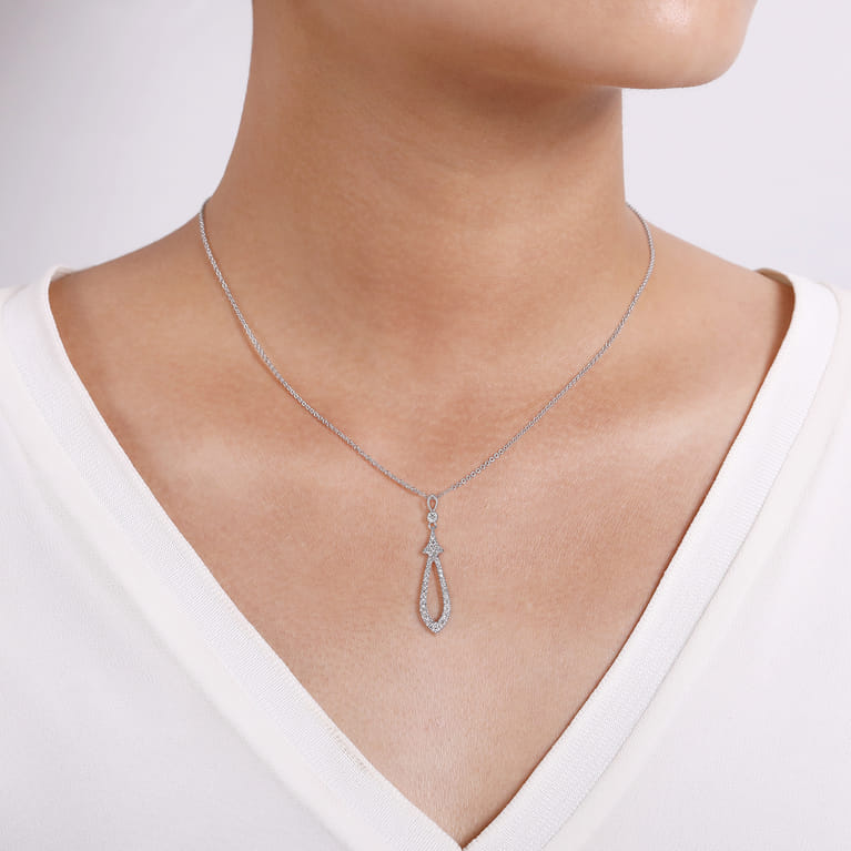 14K White Gold Diamond Pave Teardrop Pendant Necklace - 0.5 ct - Shot 3