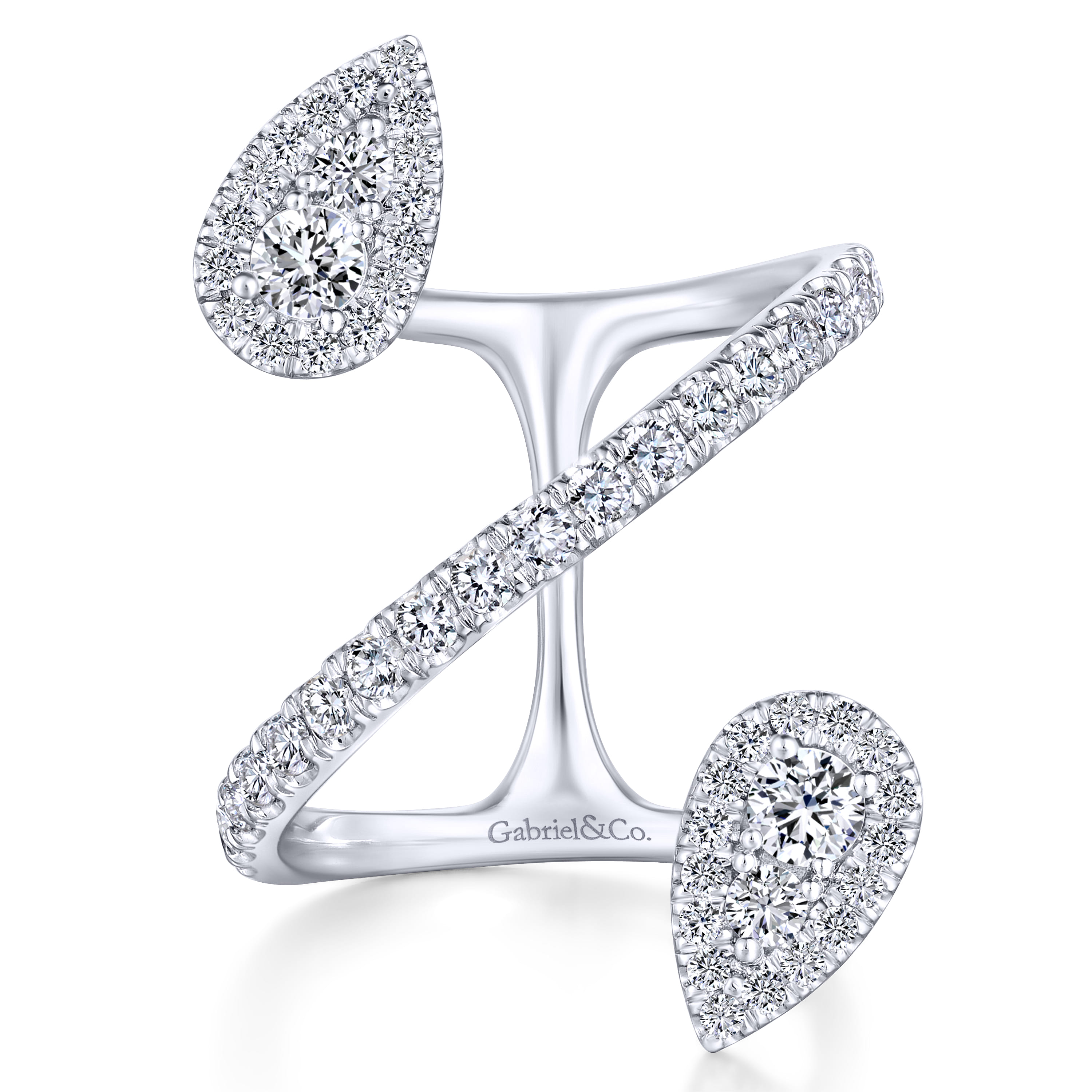 14K White Gold Diamond Pave Teardrops Wrap Ring - 1.5 ct - Shot 1
