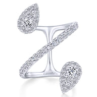 14K White Gold Diamond Pave Teardrops Wrap Ring