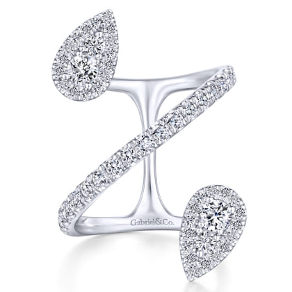 14K White Gold Diamond Pave Teardrops Wrap Ring