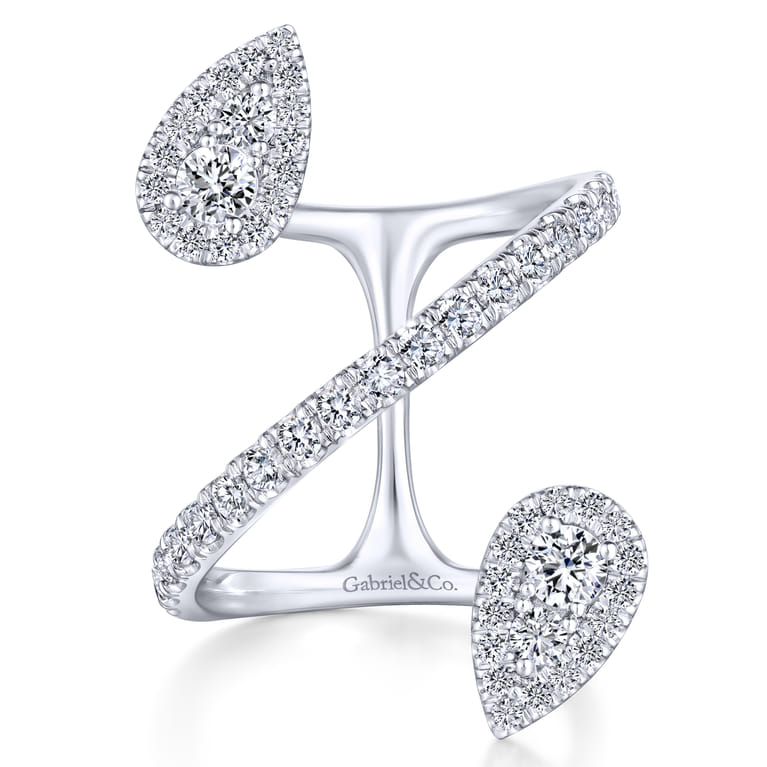 14K White Gold Diamond Pave Teardrops Wrap Ring - 1.5 ct - Shot 1